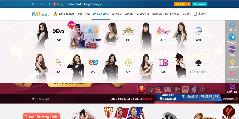 sảnh live casino kubet độc đáo